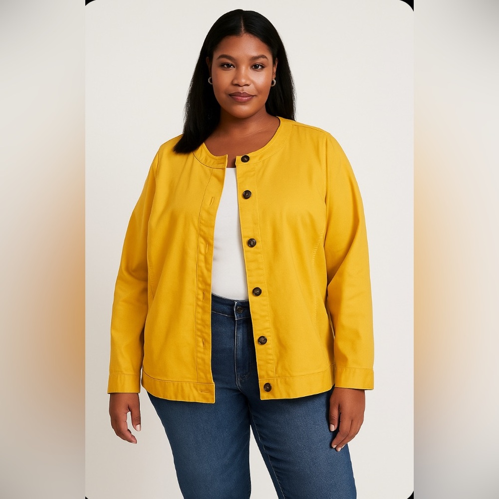 Jessica London Mustard Collarless Denim Jacket Size 24W NWOT